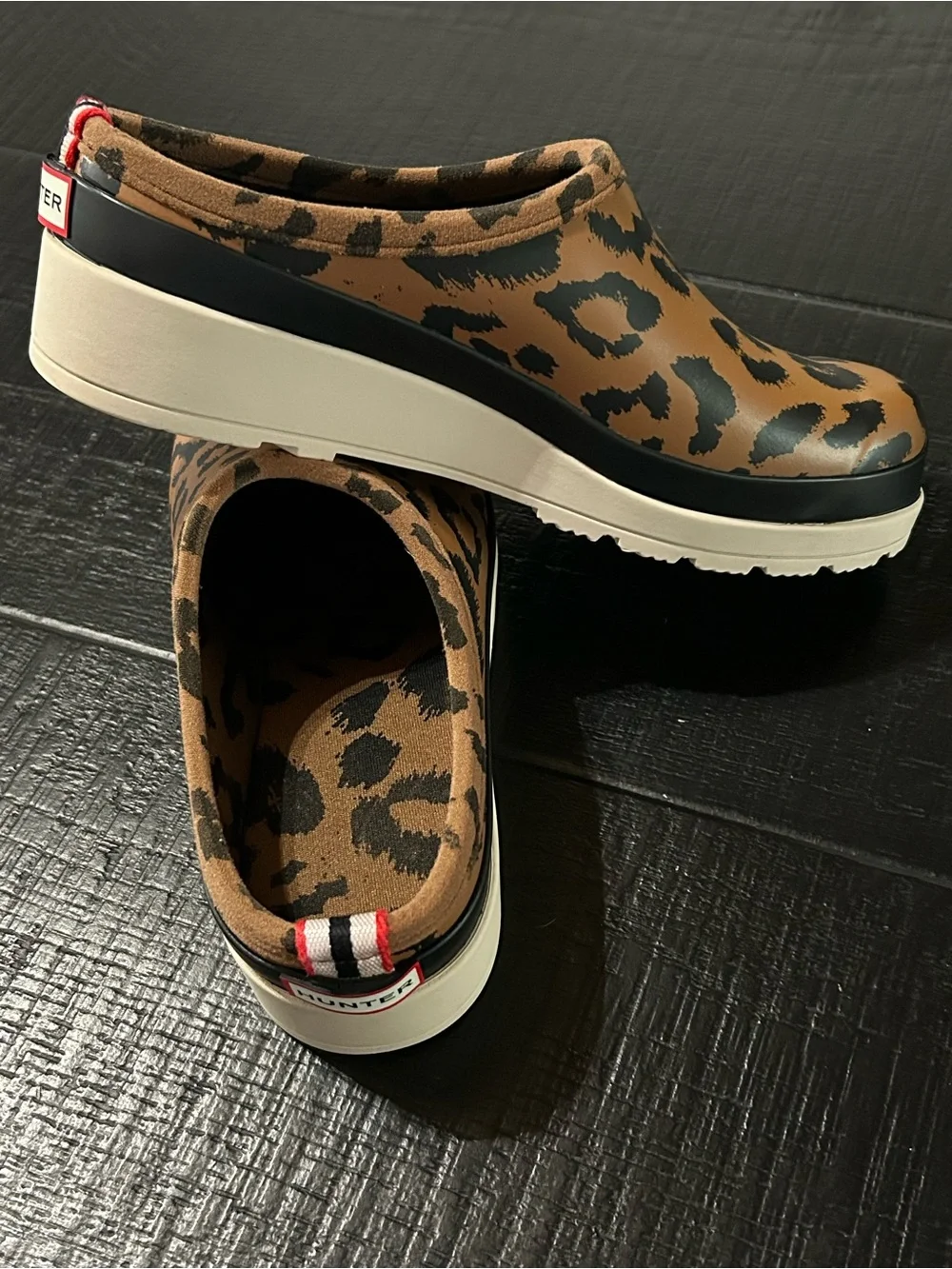 Hunter Play Clog Leopard Print Waterproof Slip-On Rain Garden Shoes